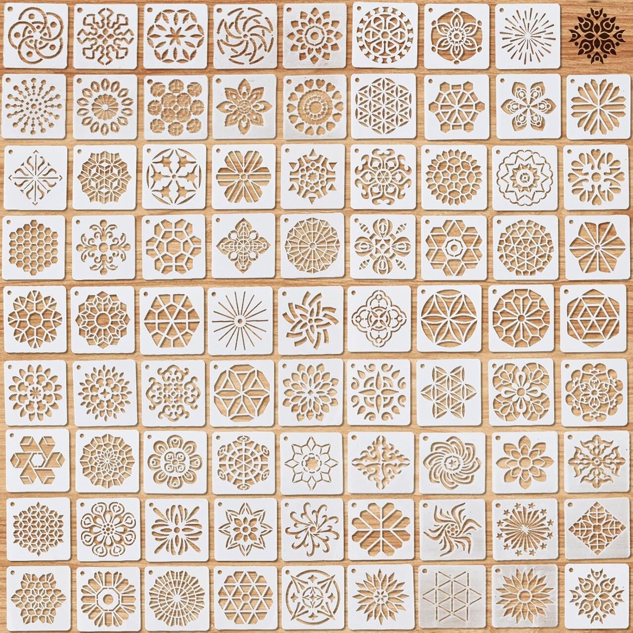 80-Pack Mandala Stencils (3 x 3 in) – Reusable Mini Mandala Painting Templates for DIY Crafts on Wood, Rocks, Furniture, Walls, Floors, Fabric & Tiles